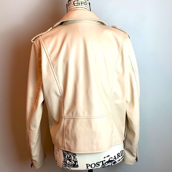 Nine West Cream Vegan Leather Moto Biker Jacket - Picture 8 of 11